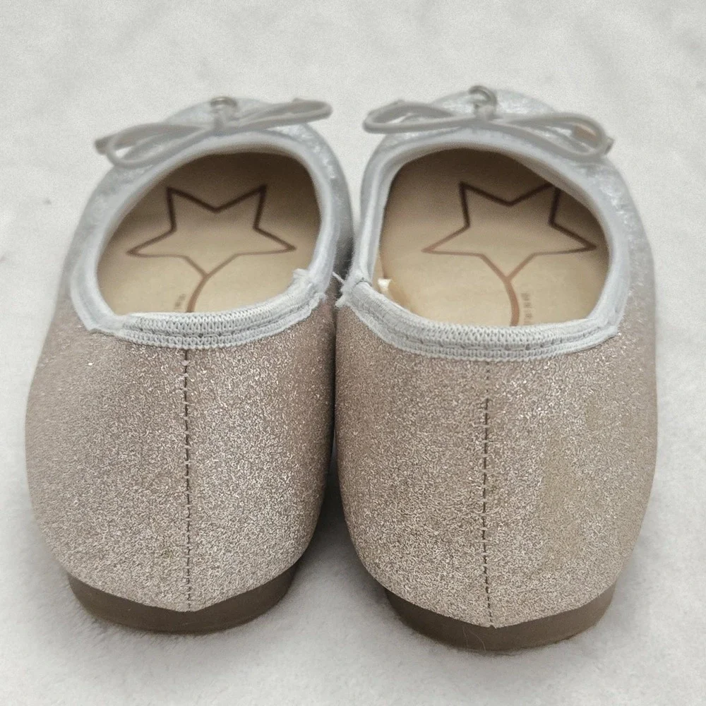 Circus by Sam Edelman Girl Ballerina Flats Silver Gold Glitter‎ Bow Sz 2